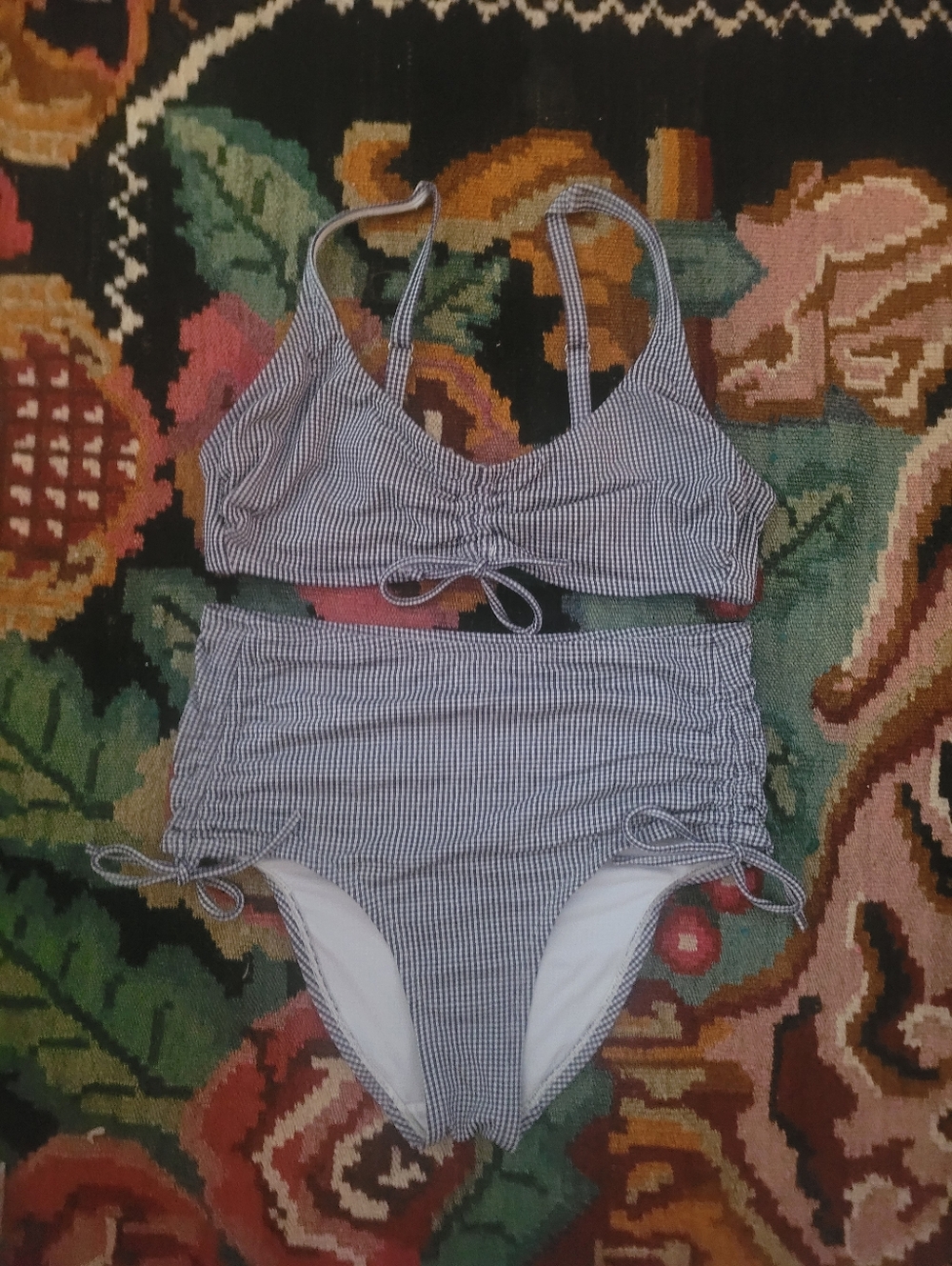 Gingham High-Waist Bikini Set in Navy & White